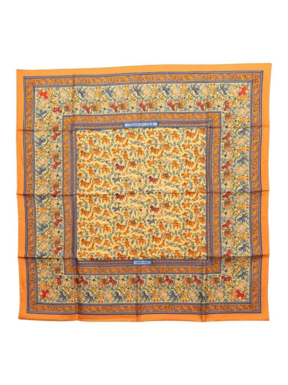 Hermes Carre 90 Chasse en Inde Indian Hunting Scarf Orange Silk
